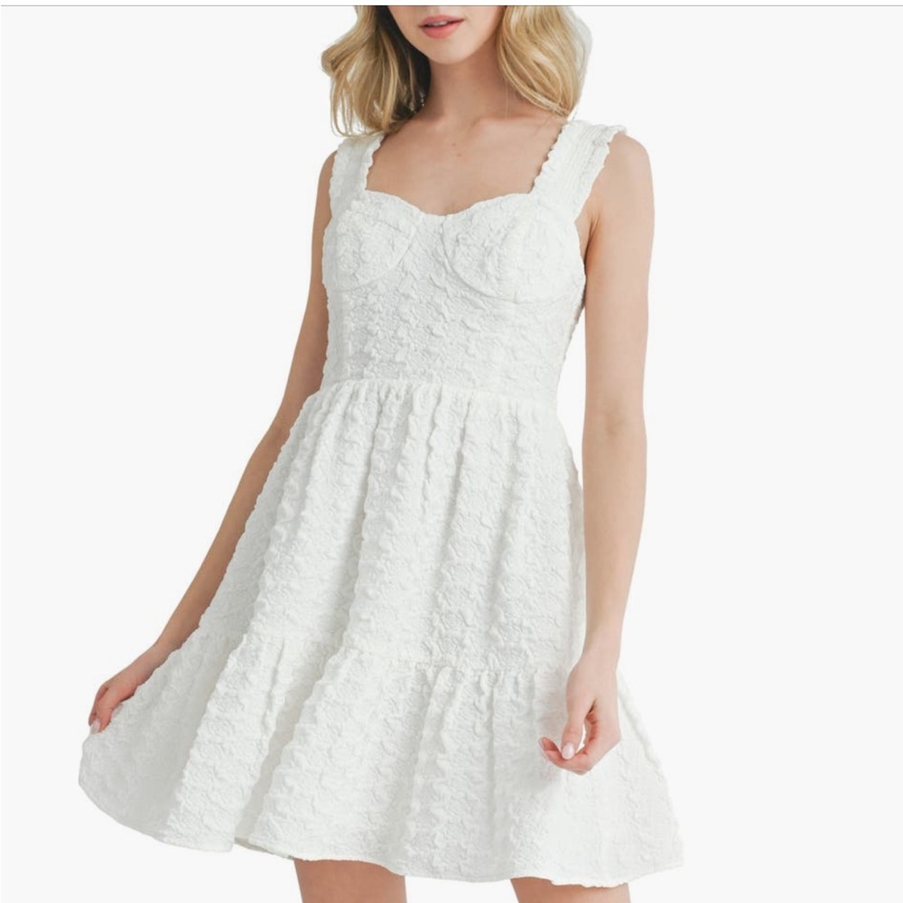 White All In Favor Corset Bodice Textured Minidress